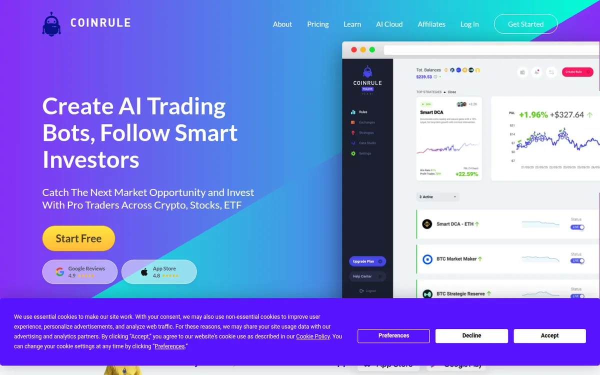 Screenshot: Coinrule homepage