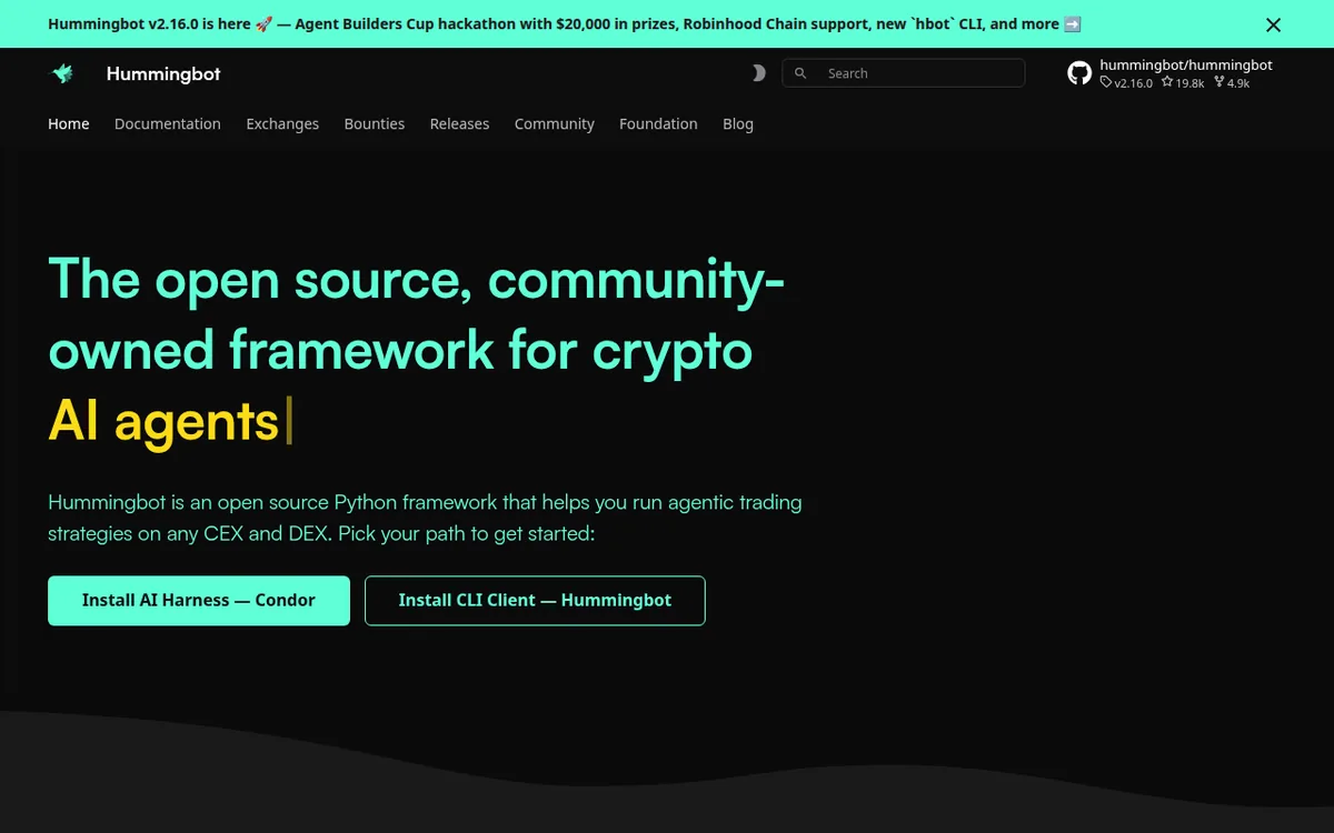Screenshot: Hummingbot homepage